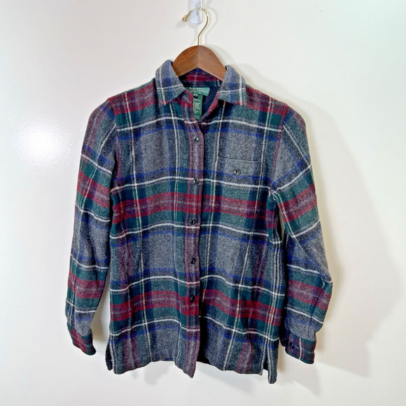 Lauren Ralph Lauren Women's Lambswool Button Shirt Sz XS P Plaid Cabincore Warm - Picture 1 of 7